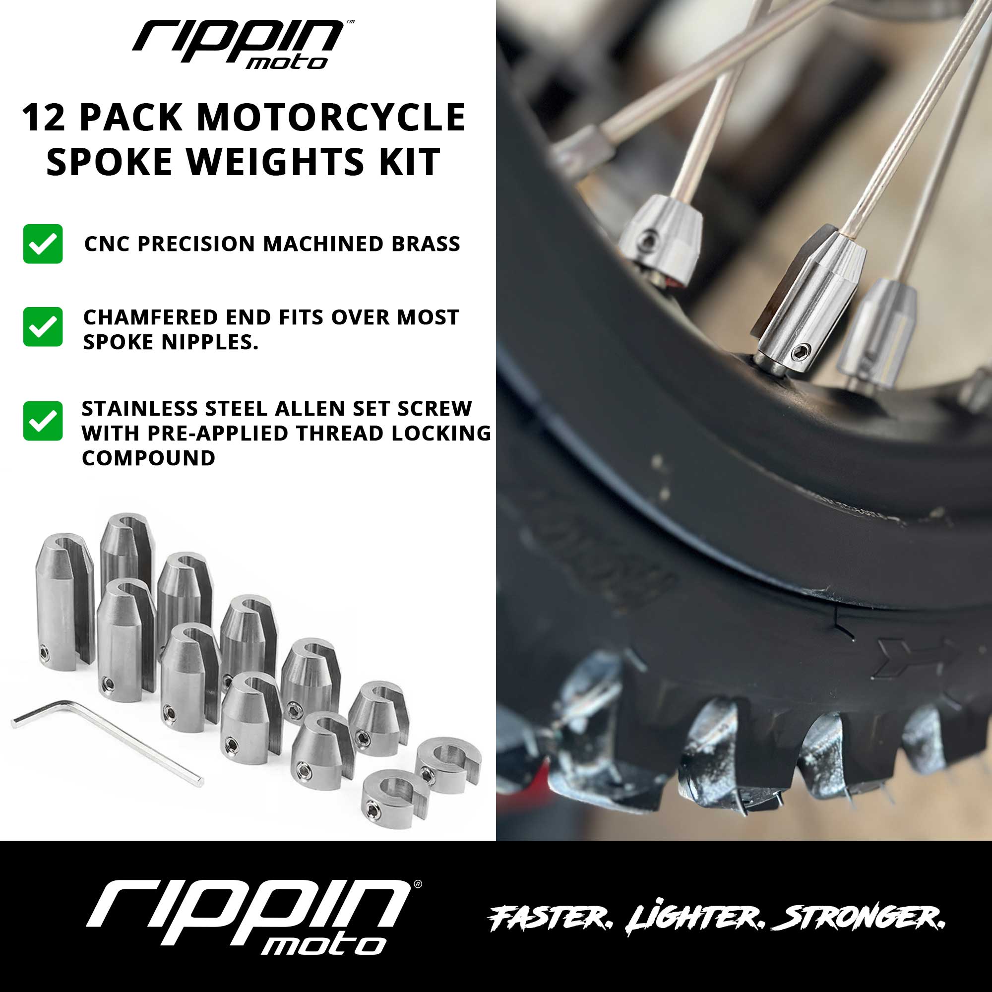 Rippin Moto 12 Pack Spoke Wheel Weight Kit (Nickle Finish) For