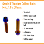 Titanium Caliper Bolts 2-Pack M6x30mm Burnt Blue specifications
