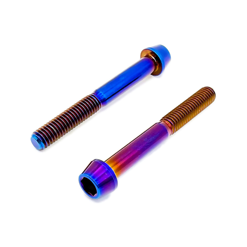 Titanium Caliper Bolts 2-Pack M6x50mm in Burnt Blue, detail view