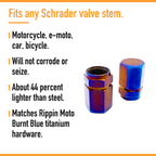 Titanium Valve Stem Caps 2-Pack Burnt Blue features