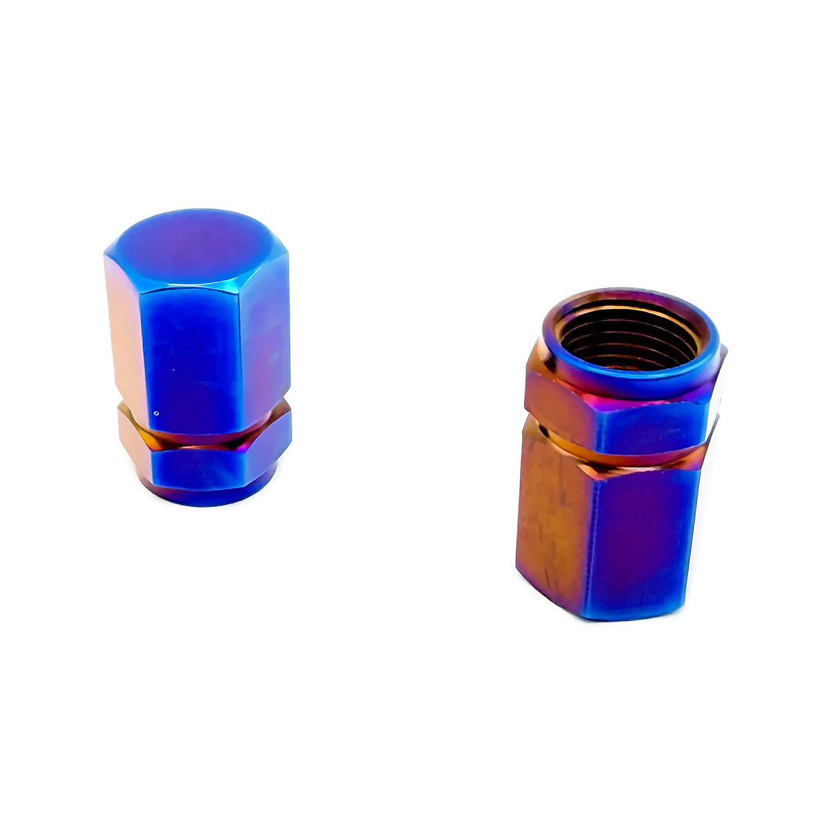 Titanium Valve Stem Caps 2-Pack in Burnt Blue, alternate view