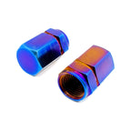Titanium Valve Stem Caps 2-Pack in Burnt Blue, detail view