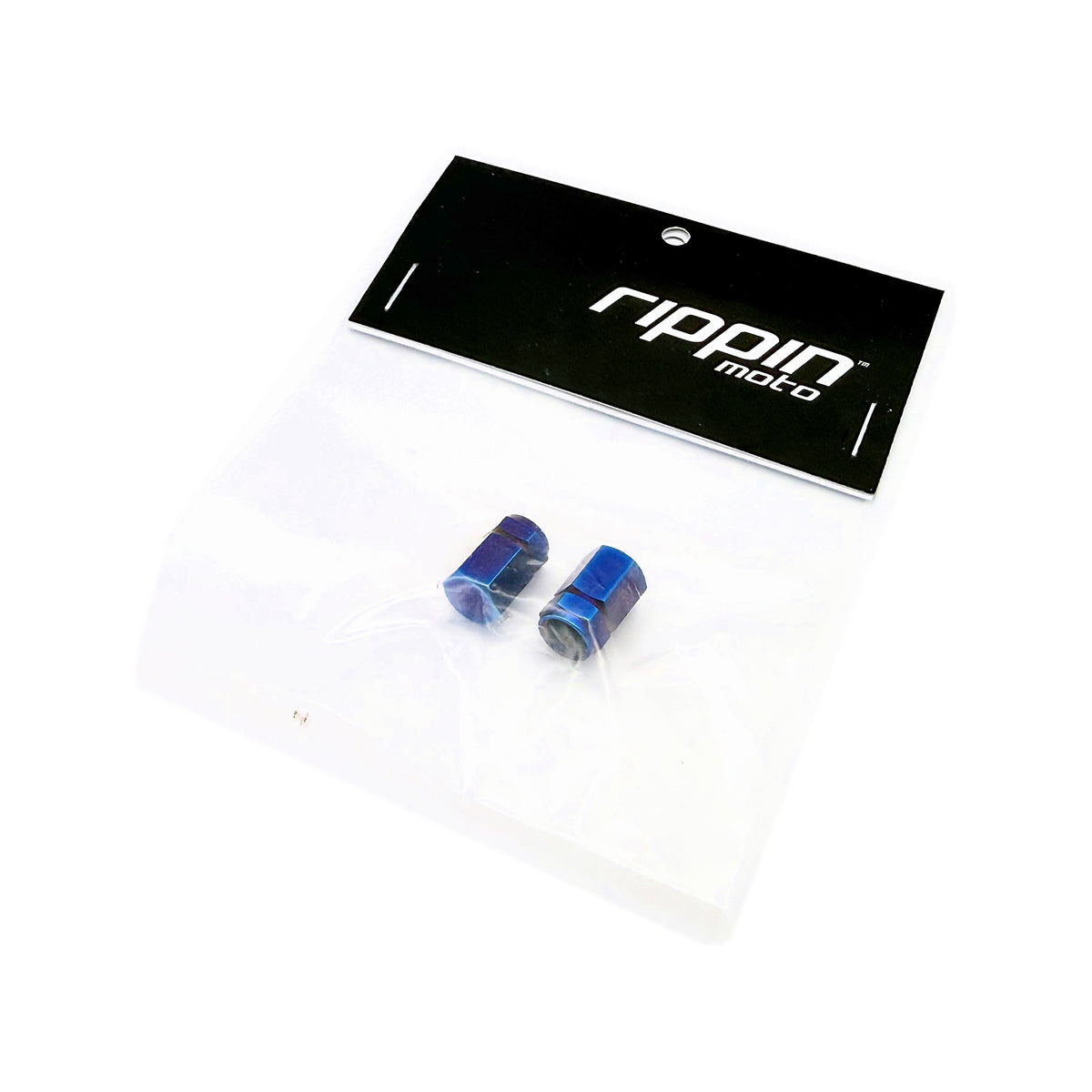 Titanium Valve Stem Caps 2-Pack in Burnt Blue, retail pack