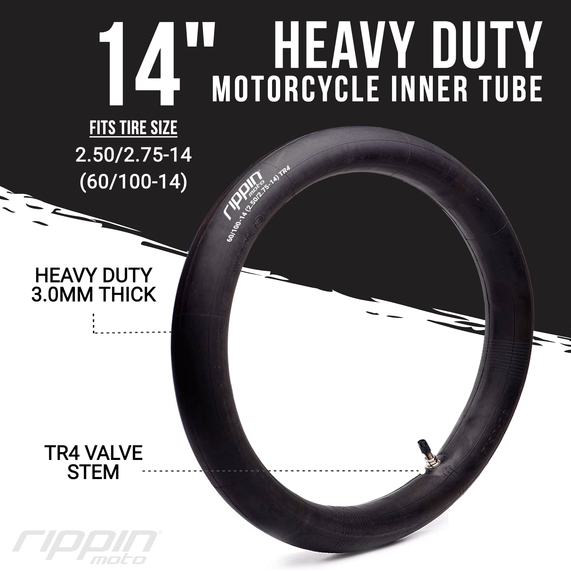 60/100-14 (2.50/2.75 x 14) Heavy Duty 14" Motorcycle Inner Tube - 3mm Thick