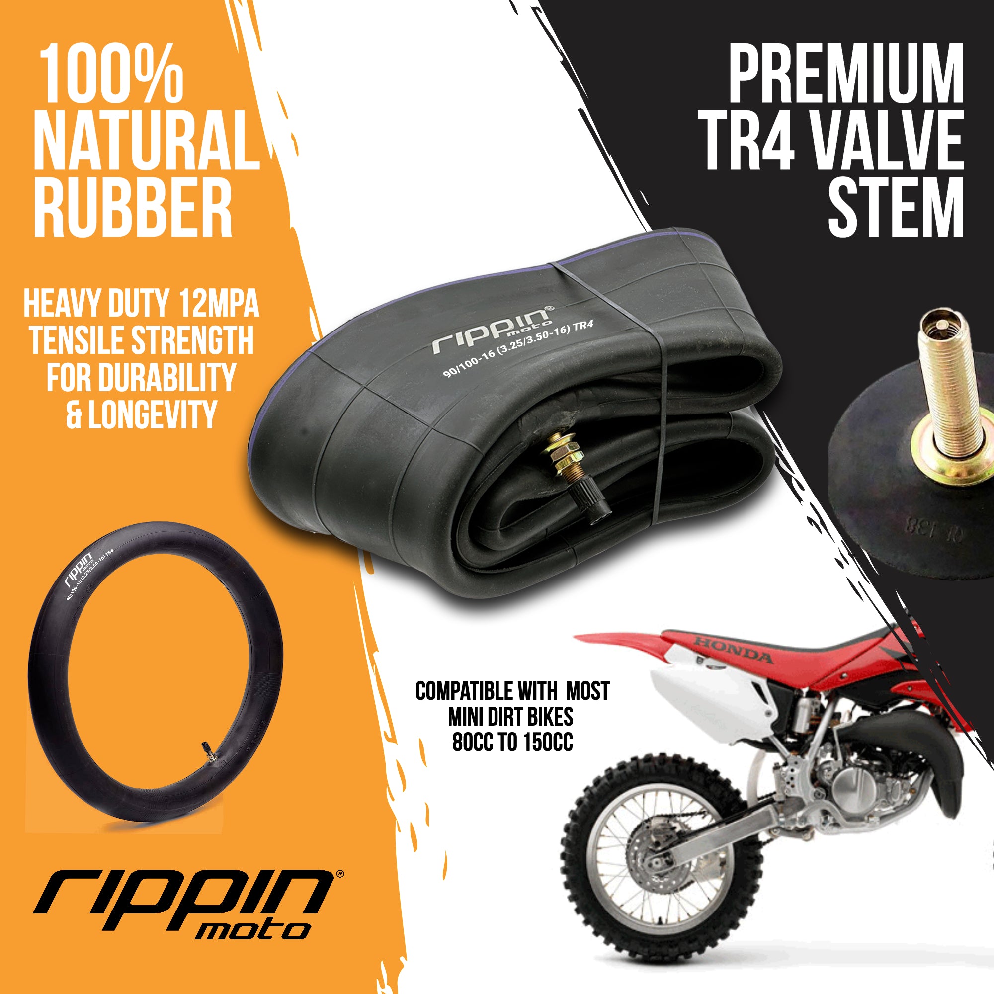 Rippin Moto 90 100 16 Heavy Duty Motorcycle Inner Tube 3mm Thick