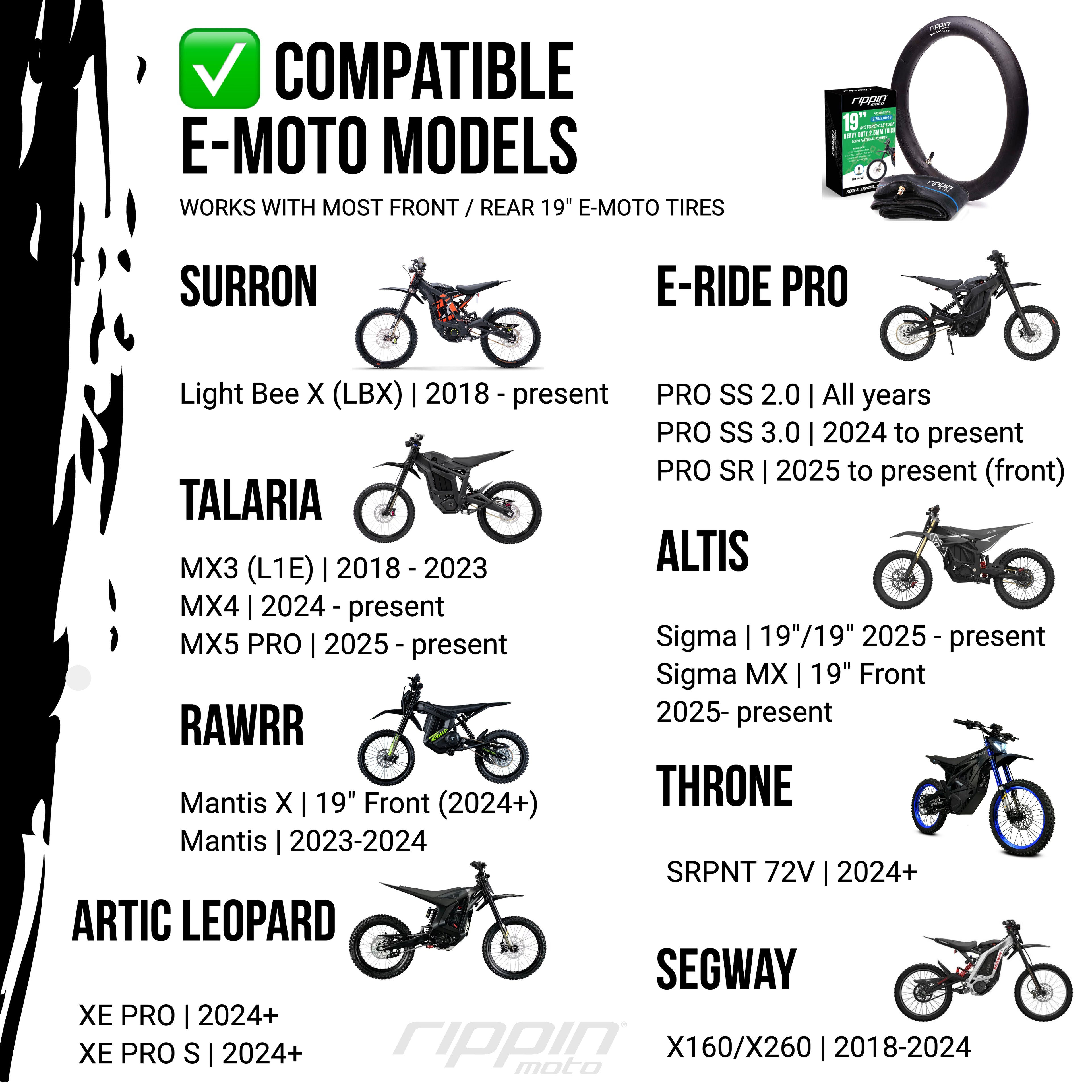 70/100-19 E-Moto 19" Inner Tube (2.75/3.00-19) for Surron, E-Ride PRO & Talaria