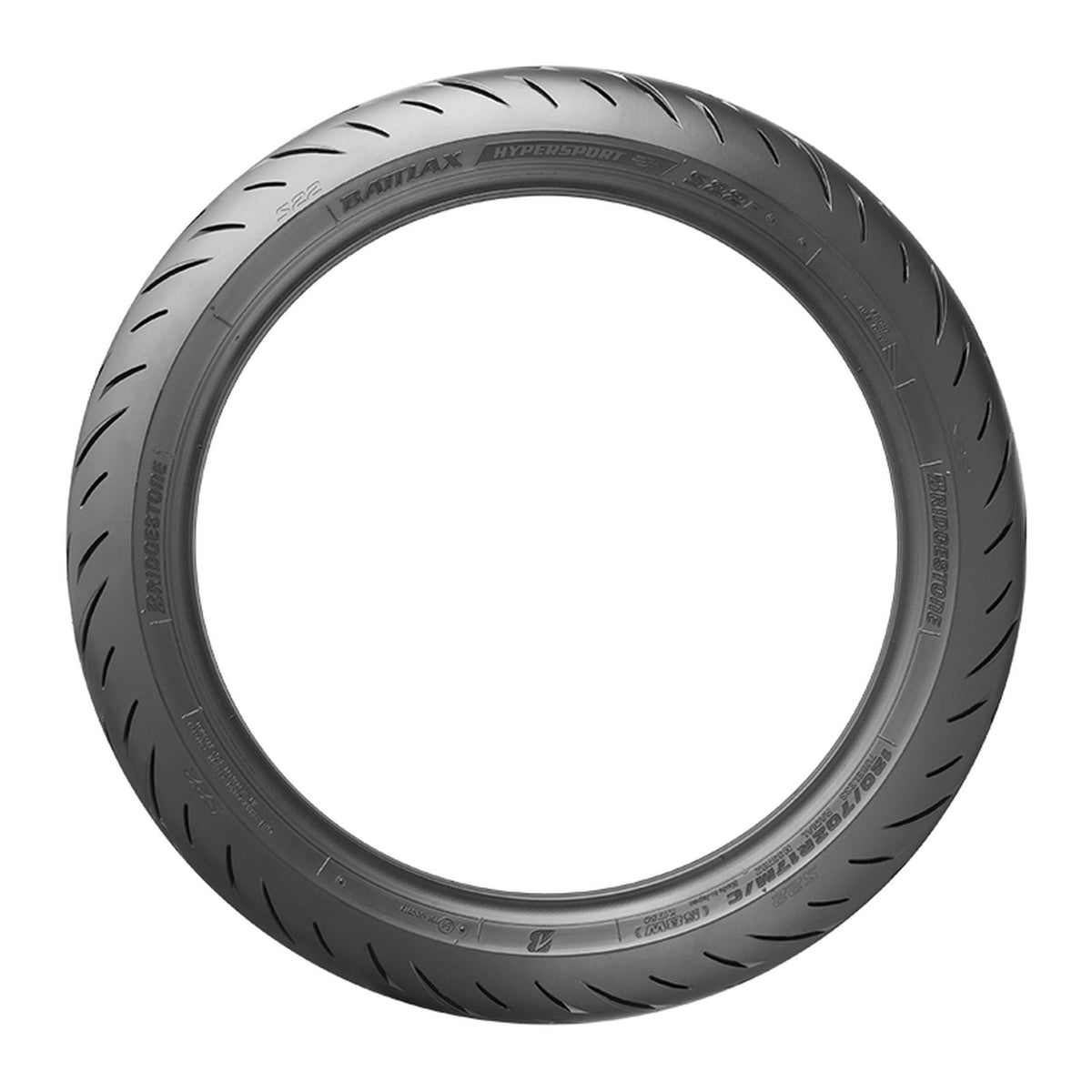 Bridgestone Battlax Hypersport S22 front tire, side view