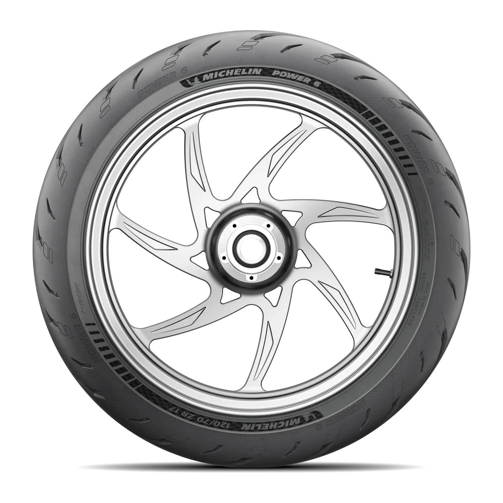 Michelin Power 6 front tire, side view