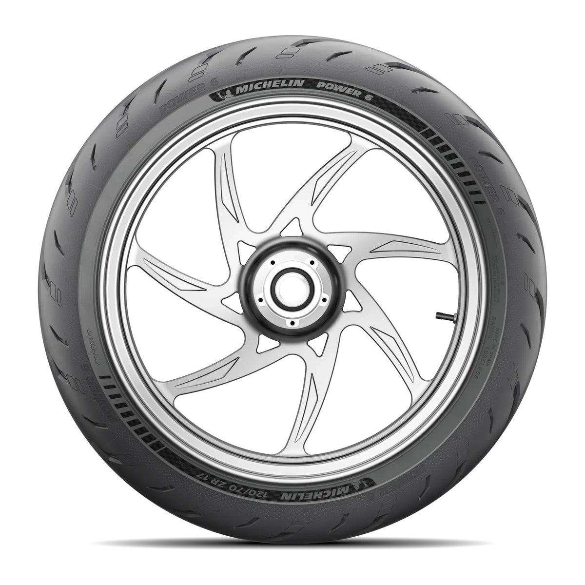 Michelin Power 6 front tire, side view
