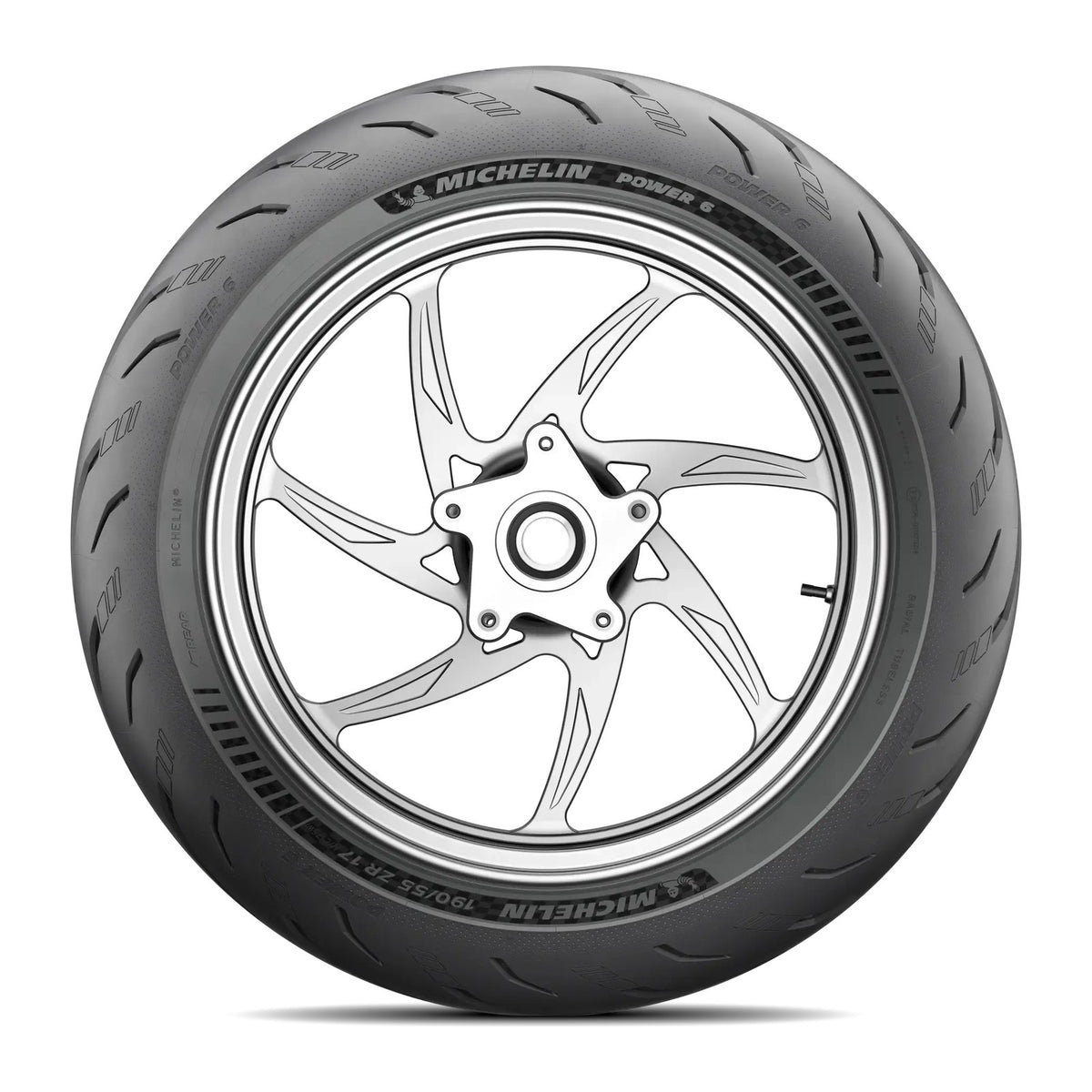 Michelin Power 6 rear tire, side view